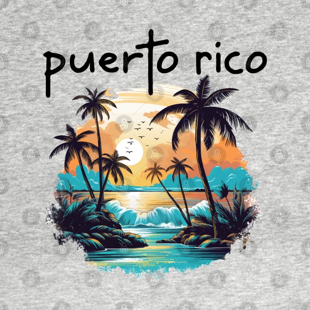 Puerto Rico - Beach Scene (Black Lettering) by VelvetRoom